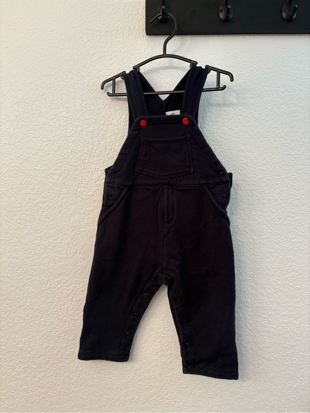 Petit Bateau Navy Overalls with Red Button Accents